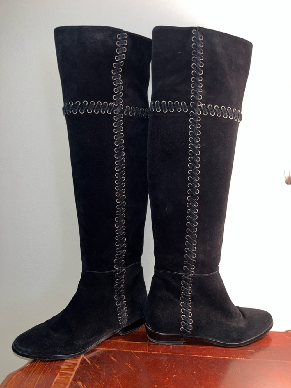 Michael Kors Black Suede Over-the-Knee Boots with Loop Stitch Detail